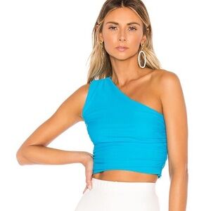 Superdown cassandra asymmetrical one shoulder crop top - teal / xsmall